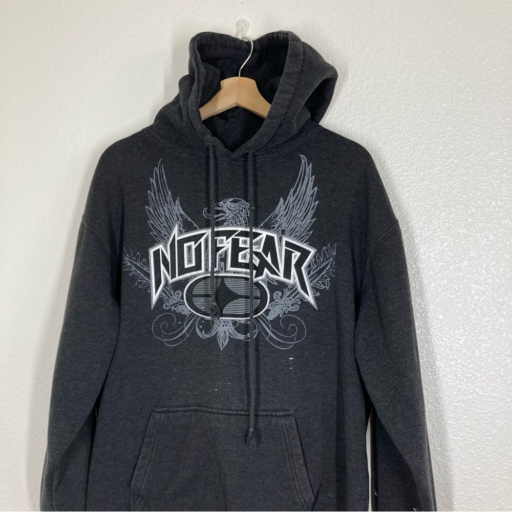 No Fear Hoodie Y2K Mens Medium Grunge Skate  Dark Gray Tribal - Picture 6 of 16